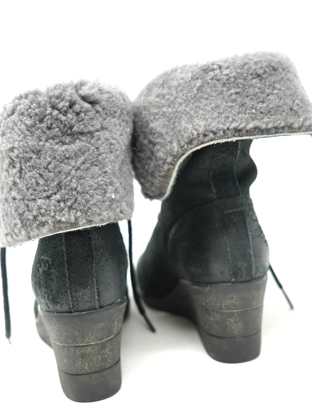 Ugg Zea Black Shearling Wedge Waterproof Lace Up Ankle Boots Size 7 Woman Shoe